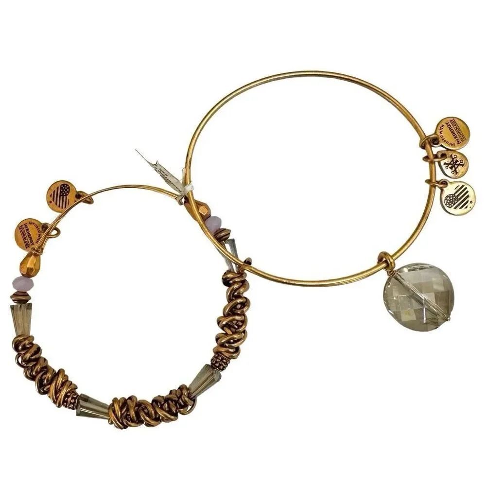 Alex and Ani gold tone crystal bangle set of 2